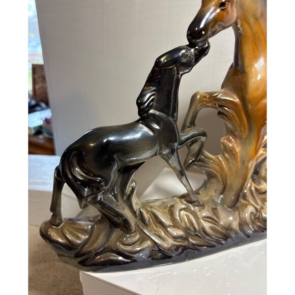 Ceramic Horses Figurine Mom and Baby Brown & Black 9.5 x 11.5" Made in Italy Vtg - Picture 2 of 13